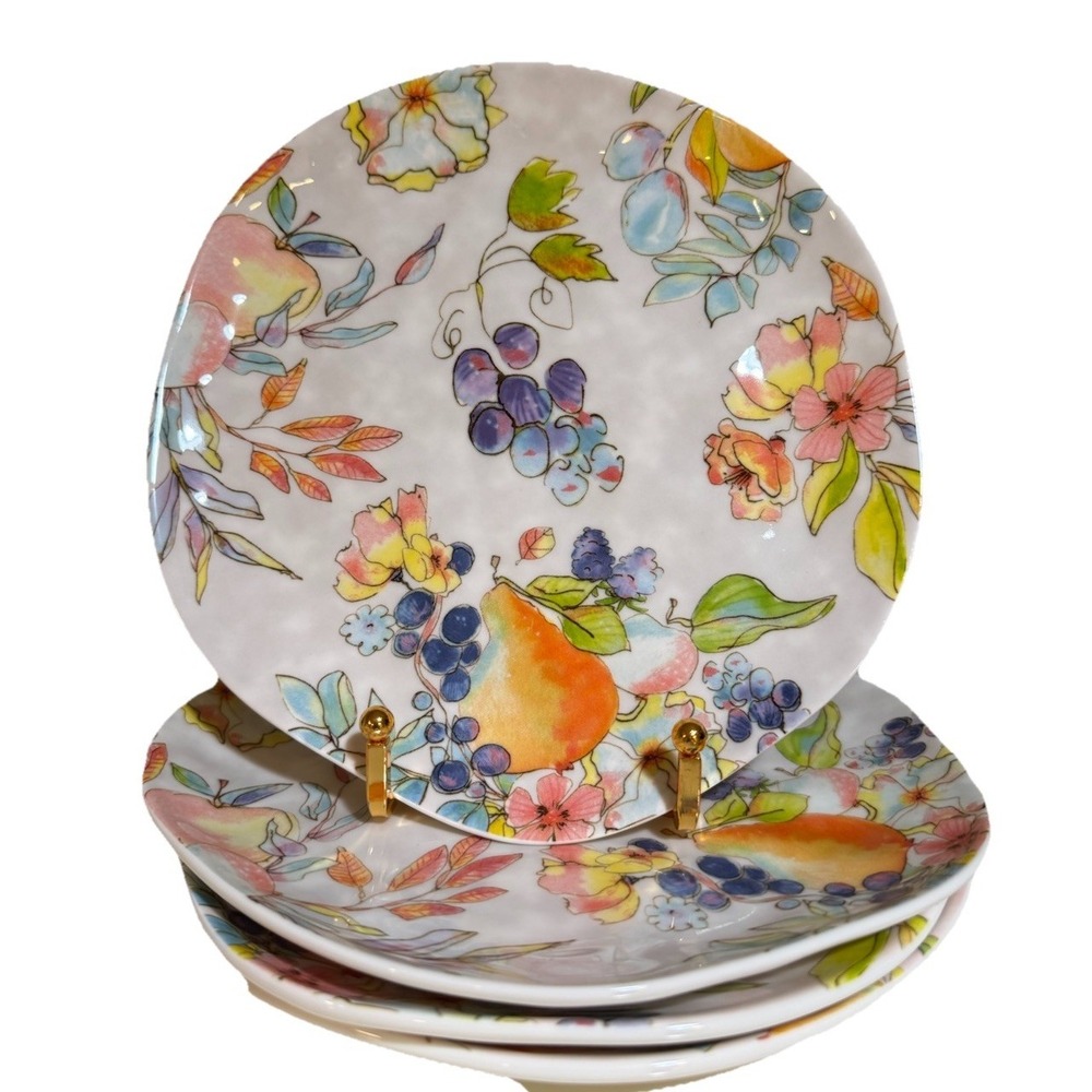 NEW Set of 4 Grace Teaware Floral Salad/ Dessert Plates 8"‎ Porcelain Botanical